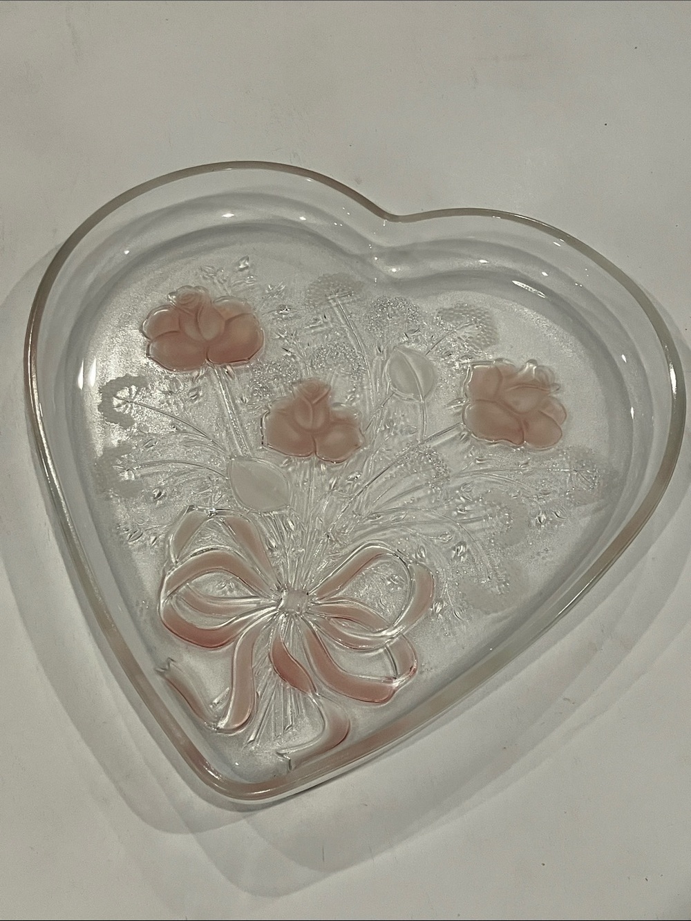 Heart-Shaped Glass Dish with Pink Floral Motif